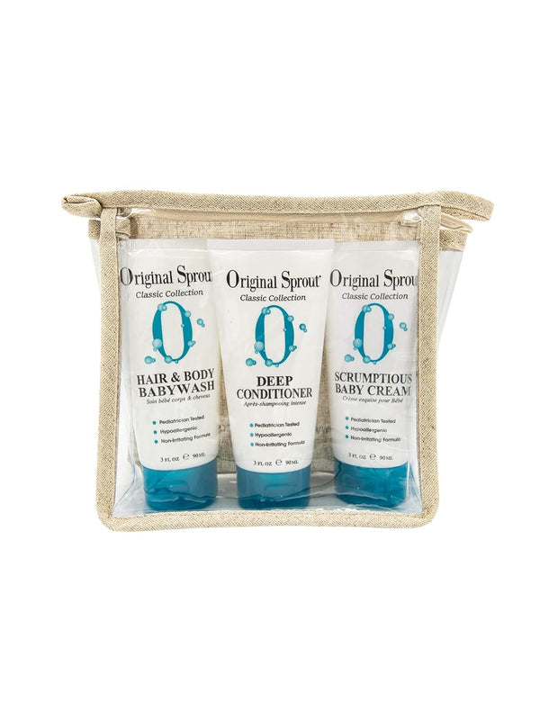 Original Sprout Travel Trio Kit (Deep Conditioner, Baby Cream, and Hair and Body Wash). Safe, Effective, Dermatologist Tested Products Perfect for