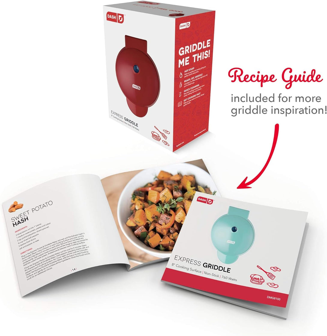 DASH 8” Express Electric round Griddle for for Pancakes, Cookies, Burgers, Quesadillas, Eggs & Other on the Go Breakfast, Lunch & Snacks - Red