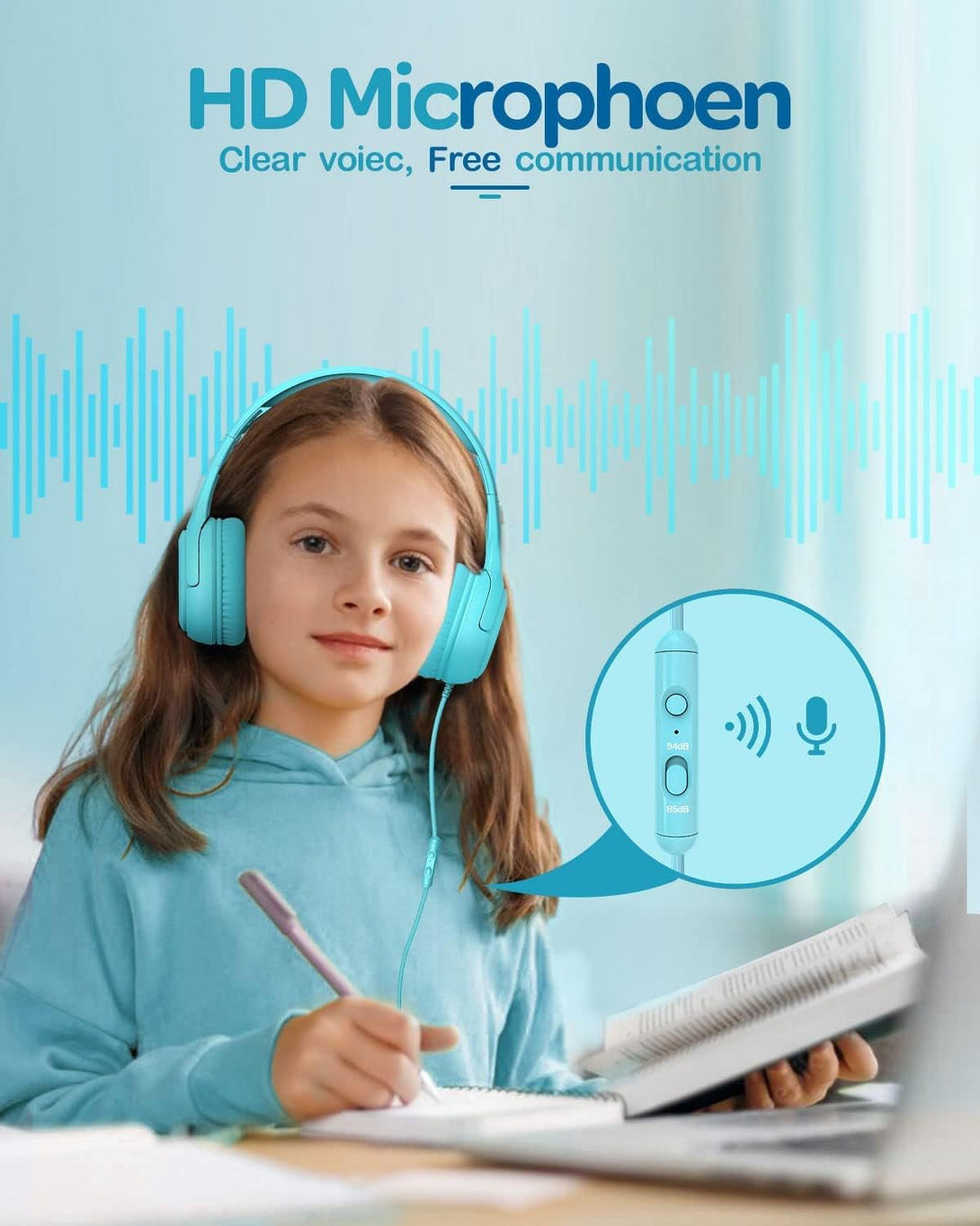 Toddler Kids Headphones Wired - Headphones for Kids Volume Limit 85/94Db Headset 3.5Mm Jack Adjustable Foldable Headsets for Girls Boys Children Teens Pad Smartphones School