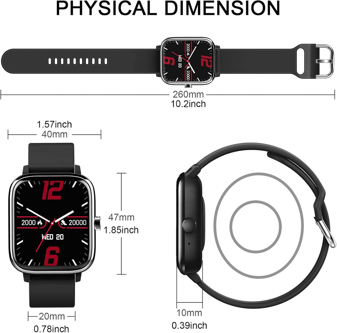 Smart Watch for Men Women，Smartwatch with Bluetooth Call(Answer/Make Call)， 1.85" Touch Screen Fitness Watch Tracker with IP68 Waterproof, 100+Sports Compatible with Android Iphone Ios (Black)