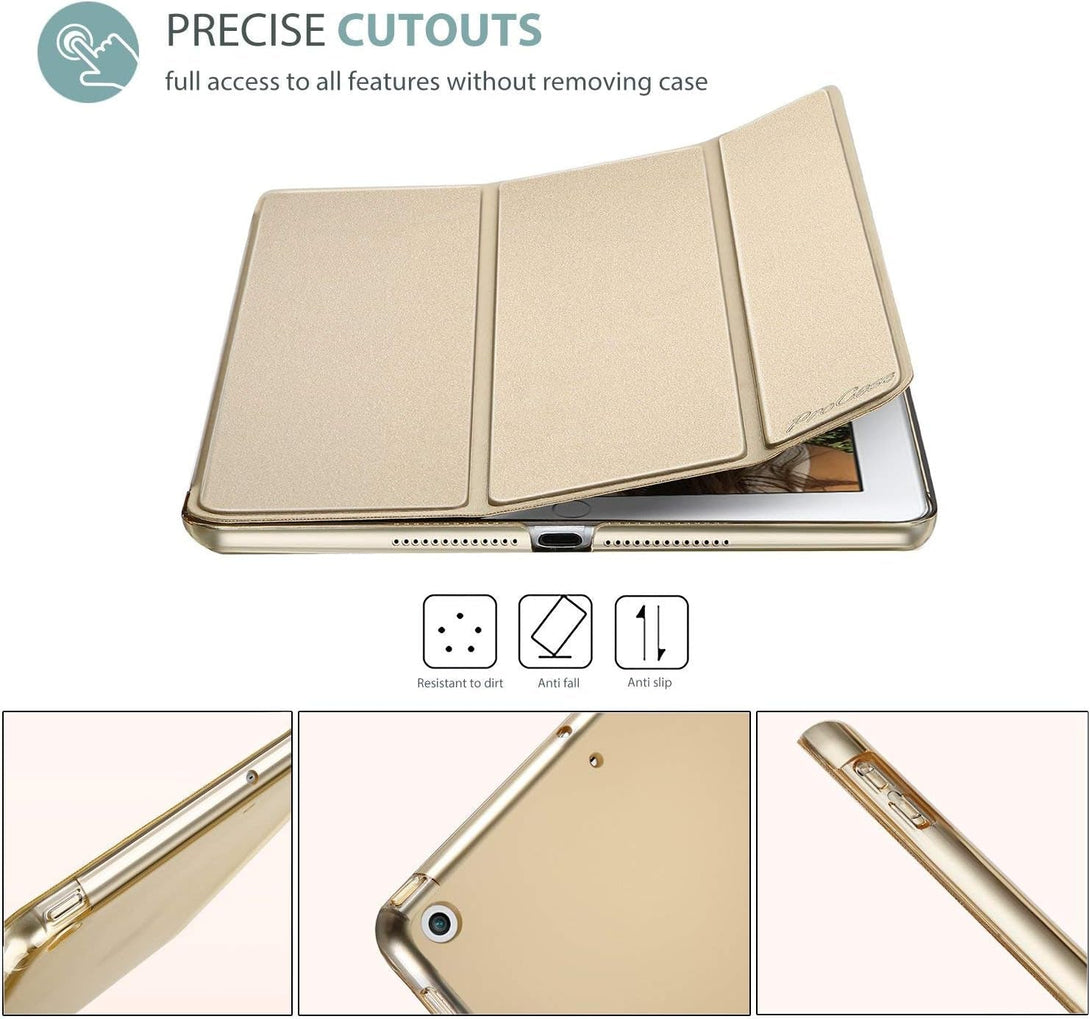 Procase Smart Case for Ipad 9.7 Inch Ipad 6Th/5Th Generation 2018 2017(Model: A1893 A1954 A1822 A1823), Ultra Slim Lightweight Stand Cover with Translucent Frosted Back -Gold