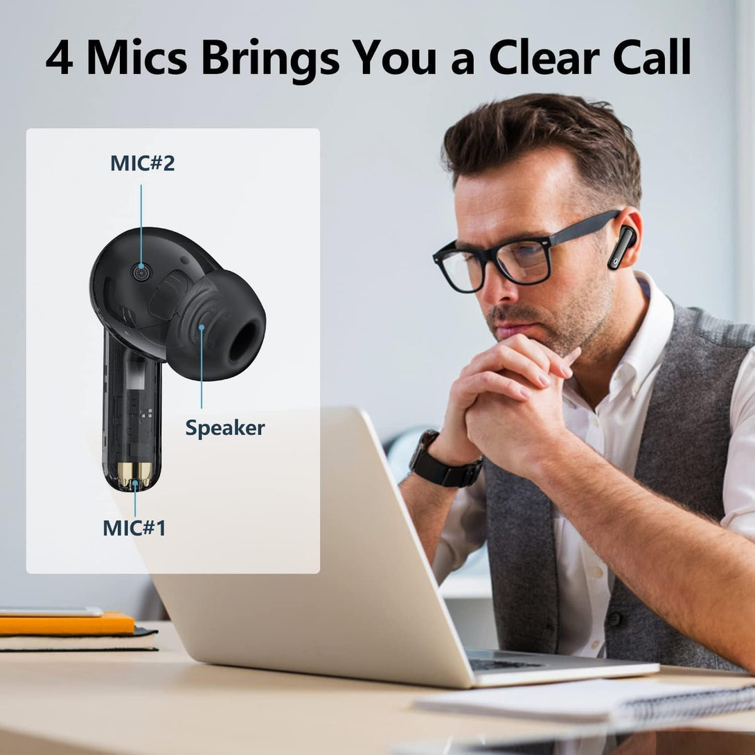 A40 Pro Wireless Earbuds, 50Hrs Playtime Bluetooth Earbuds Built in Noise Cancellation Mic with Charging Case, Headphones Stereo Sound, IPX7 Waterproof Ear Buds for Iphone and Android