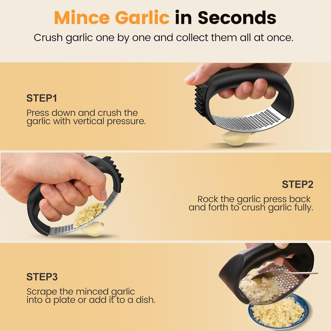 Garlic Press,Stainless Steel Garlic Mincer Crusher,Easy to Use and Clean,Ergonomic Handle,Easy Kitchen Gadget for Effortless Smashing,Kitchen Essentials,Home and Kitchen Utensils Accessories,Cooking