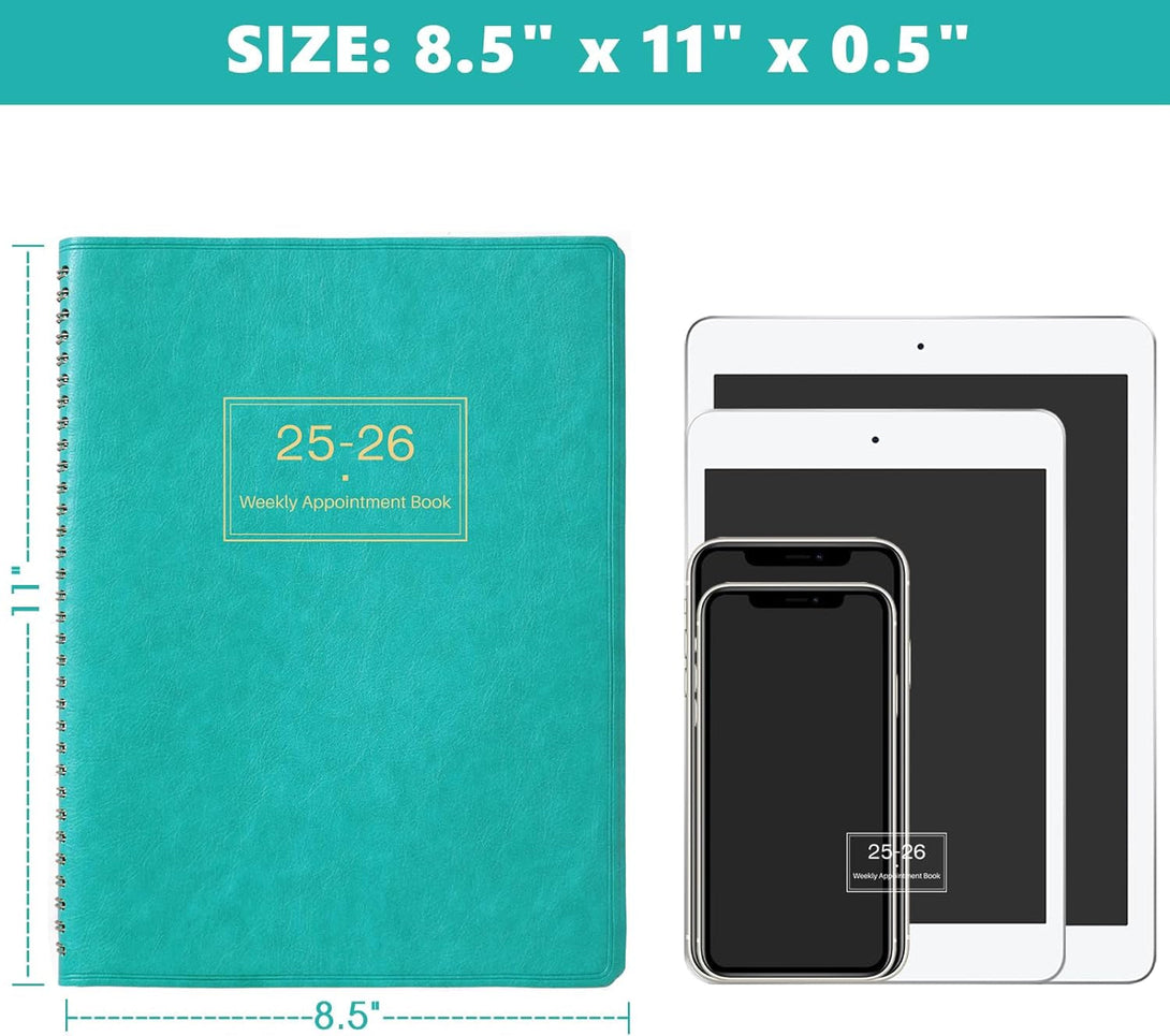 2025-2026 Weekly Appointment Book & Planner - Large 2025-2026 Daily Hourly Planner, JUL 2025 - JUN 2026, 8.5" X 11", Appointment Book with 15-Minute Interval, Thick Paper, Pocket, Turquoise