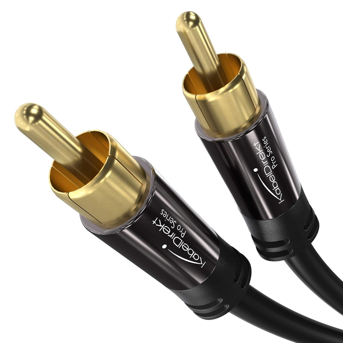 Kabeldirekt – 25Ft Long – Rca/Phono Subwoofer Lead Cable, 1 to 1 Rca/Phono, Audio/Digital/Video (Coax, Male/Male Plugs, for Amps/Hi-Fis, Audio Signals/Composite Video, 75 Ohm, Black)
