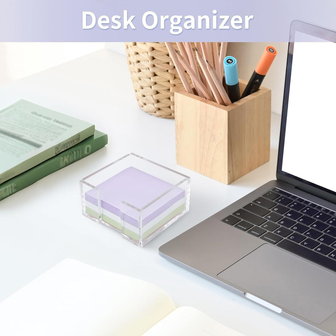 Acrylic Sticky Note Holder, 3 X 3 Crystal Clear Acrylic Notepad Holder Sticky Note Dispenser for Dorm Room and Office Desk Organizer
