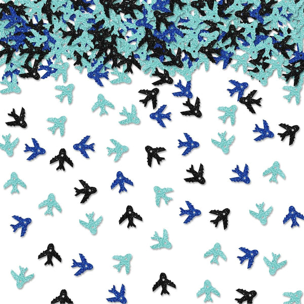 100Pcs Airplane Confetti, Blue&Black Glitter Plane Table Confetti, Boys Birthday Paper Scatters, Baby Shower/Retirement/Travel Theme Party Table Decoration