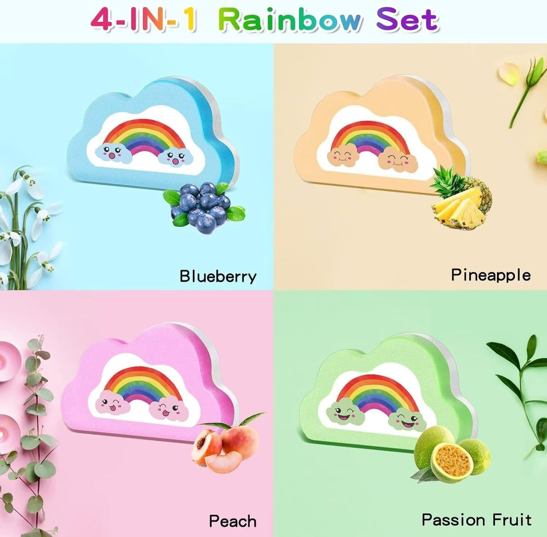 Rainbow Bath Bombs Gift Set, Handmade Organic 4 Pcs Bath Bombs for Kids Girls, Natural Kids Bubble Bath Fizzy, Mothers Day Gifts for Mom, Her, Women
