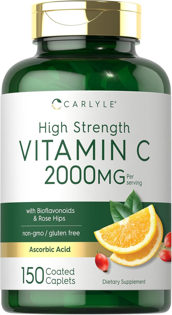 Carlyle Vitamin C 2000Mg | with Rose HIPS | 150 Caplets | Vegetarian, Non-Gmo, Gluten Free Supplement