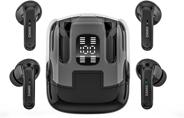 2 Pairs Wireless Earbuds Bluetooth 5.5 ,Wireless Ear Buds HIFI Bass Stereo Headphones with Noise Cancelling, LED Display Power in Ear Earphones Waterproof 120H Playtime for Laptop Pad Phones (Black)