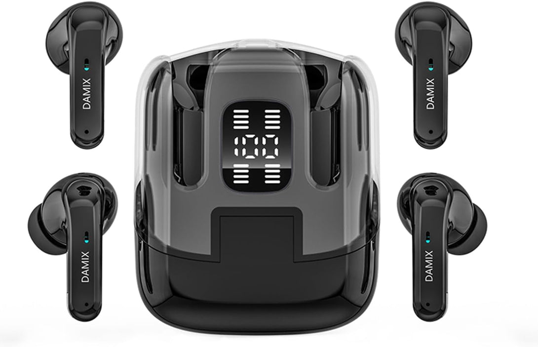 2 Pairs Wireless Earbuds Bluetooth 5.5 ,Wireless Ear Buds HIFI Bass Stereo Headphones with Noise Cancelling, LED Display Power in Ear Earphones Waterproof 120H Playtime for Laptop Pad Phones (Black)