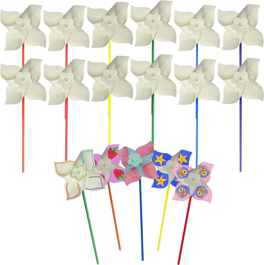 4E'S Novelty DIY Pinwheels Craft for Kids (24 Pack) Color Your Own White Pinwheels, Bulk Summer Craft Kit for Boys & Girls, July 4, Memorial Day Arts and Craft Party Activity