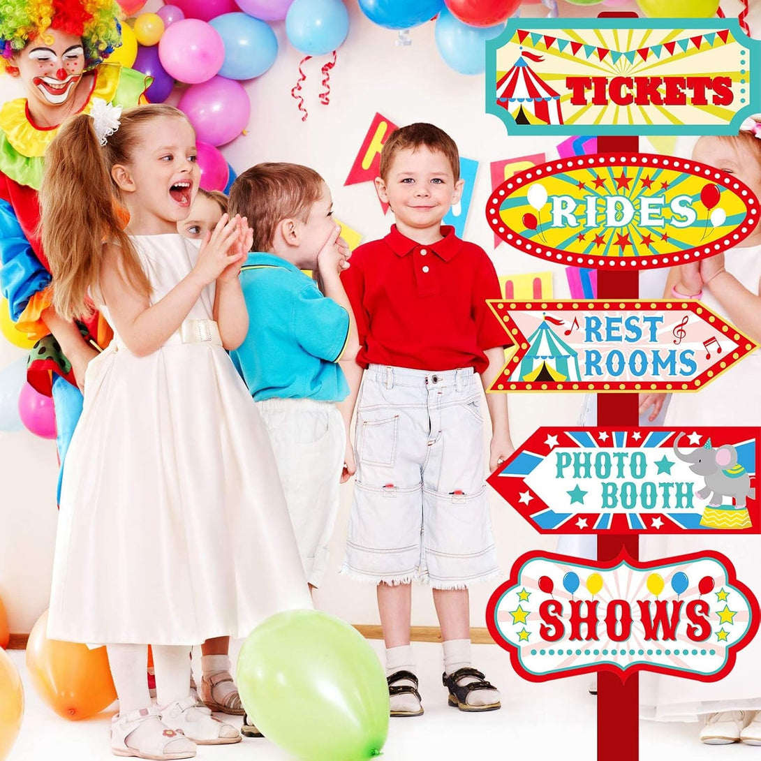 20 Pieces Circus Carnival Party Direction Signs Decor Circus Welcome Signs for Birthday Showman Themes Party Decoration Accessories