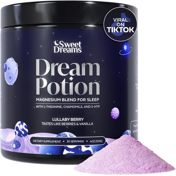 Sweetdreams Dream Potion Sleep Support Blend with Magnesium Glycinate, Glycine, L-Theanine & Chamomile - Sugar Free Blueberry Flavor (30 Servings)