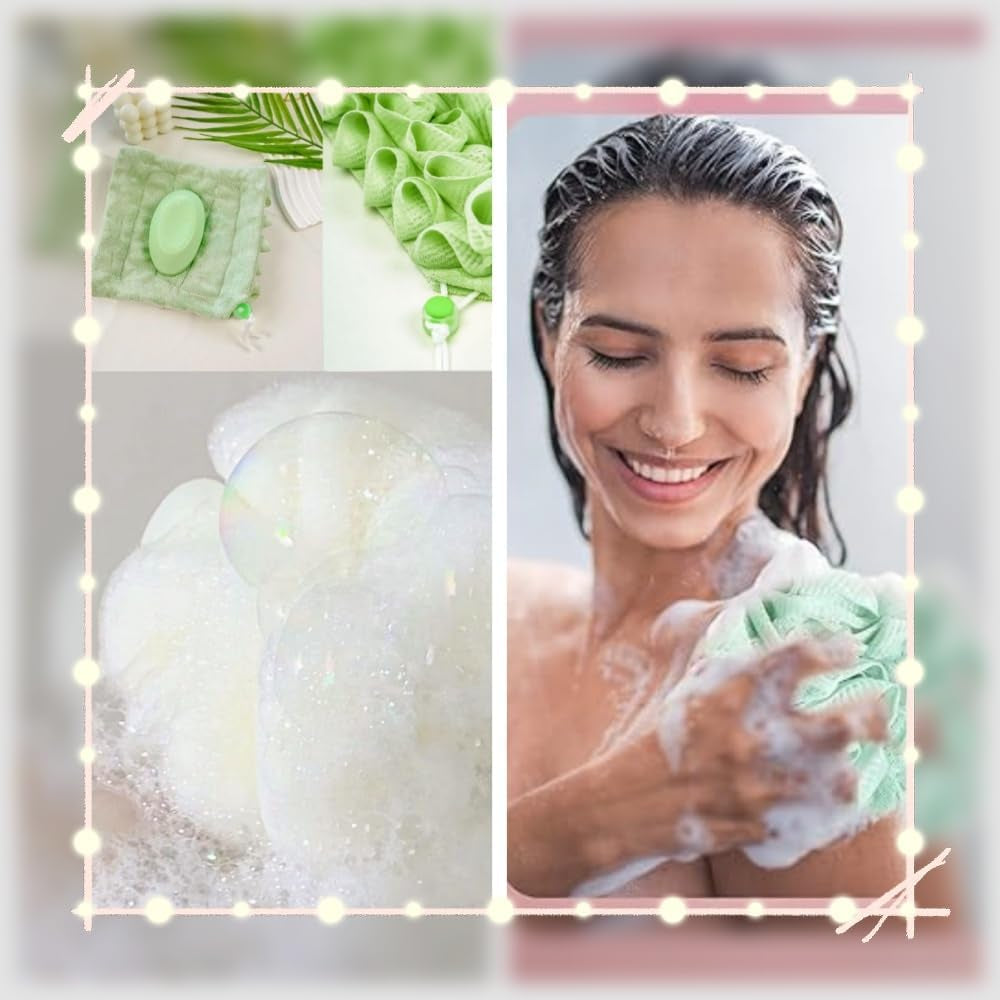 Washcloth Loofah Combo 2-In-1 Loufee Washcloth That Holds Bar Soap-Exfoliation Mesh Shower Ball for Body Wash & Smooth Skin+Free Loofah Dish Towel (Six Colors One Each)