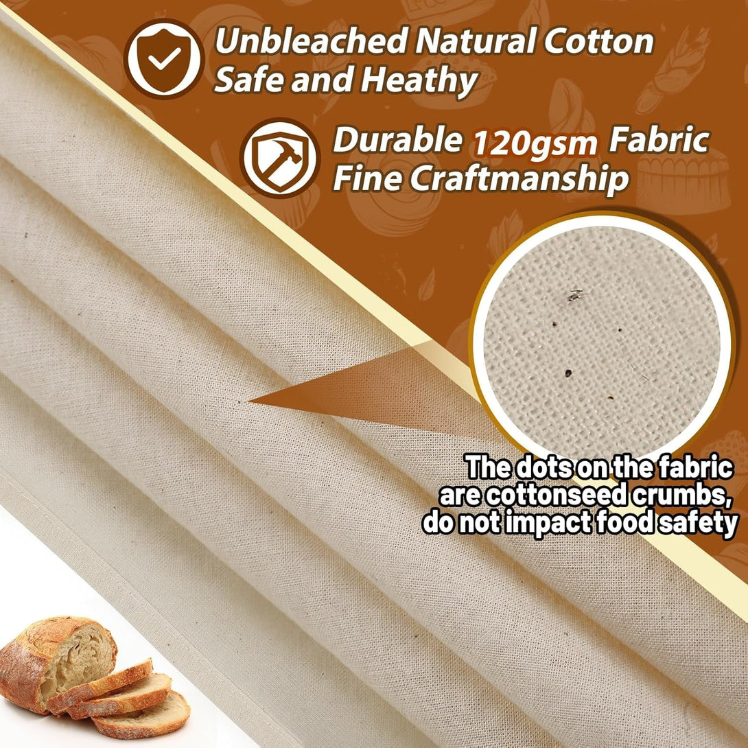3Pcs All-Cotton Tea Towels for Baking Sourdough - 28" Unbleached Bread Basket Flour Sack Towels, Proofing Cover Cloth for Dough Raising Baguettes Loaves Ciabatta, Bread Making Accessories Bakers Gift