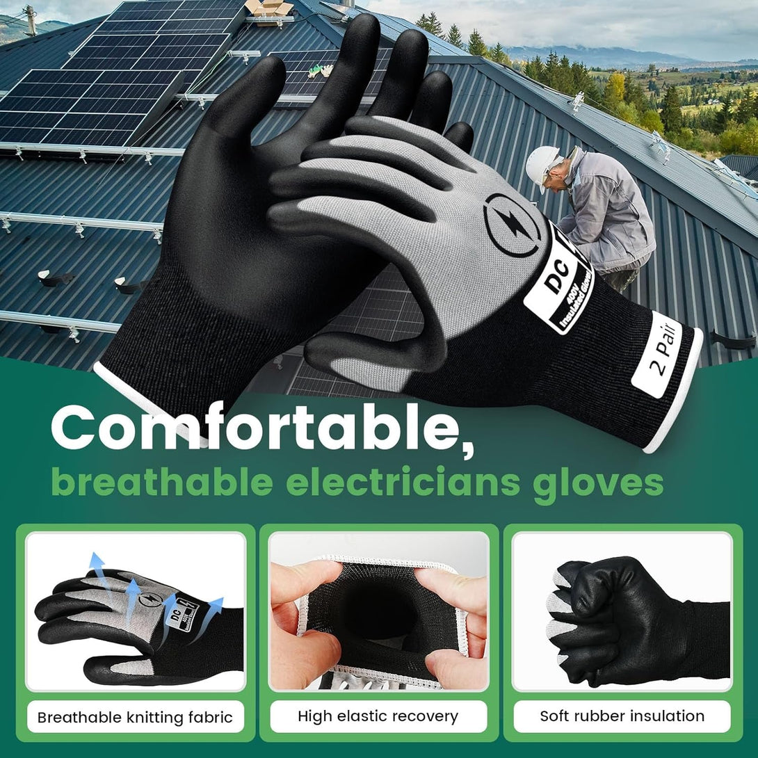2 Pair Insulated Electrician Gloves, 400V High Voltage Electrical Gloves, Touch Screen Electrical Tools for Men, Non-Slip Flame Retardant Work Gloves