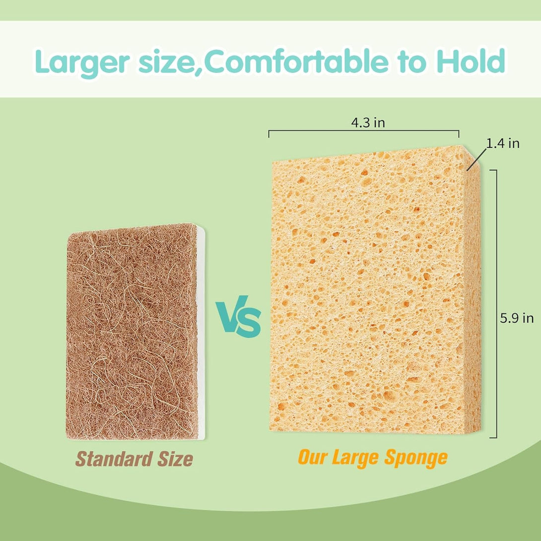 2 Pack Extra Large Kitchen Sponges for Household Cleaning Heavy Duty Reusable & Biodegradable Cellulose Thick Sponges for Washing Dishes Absorbent Non Scratch