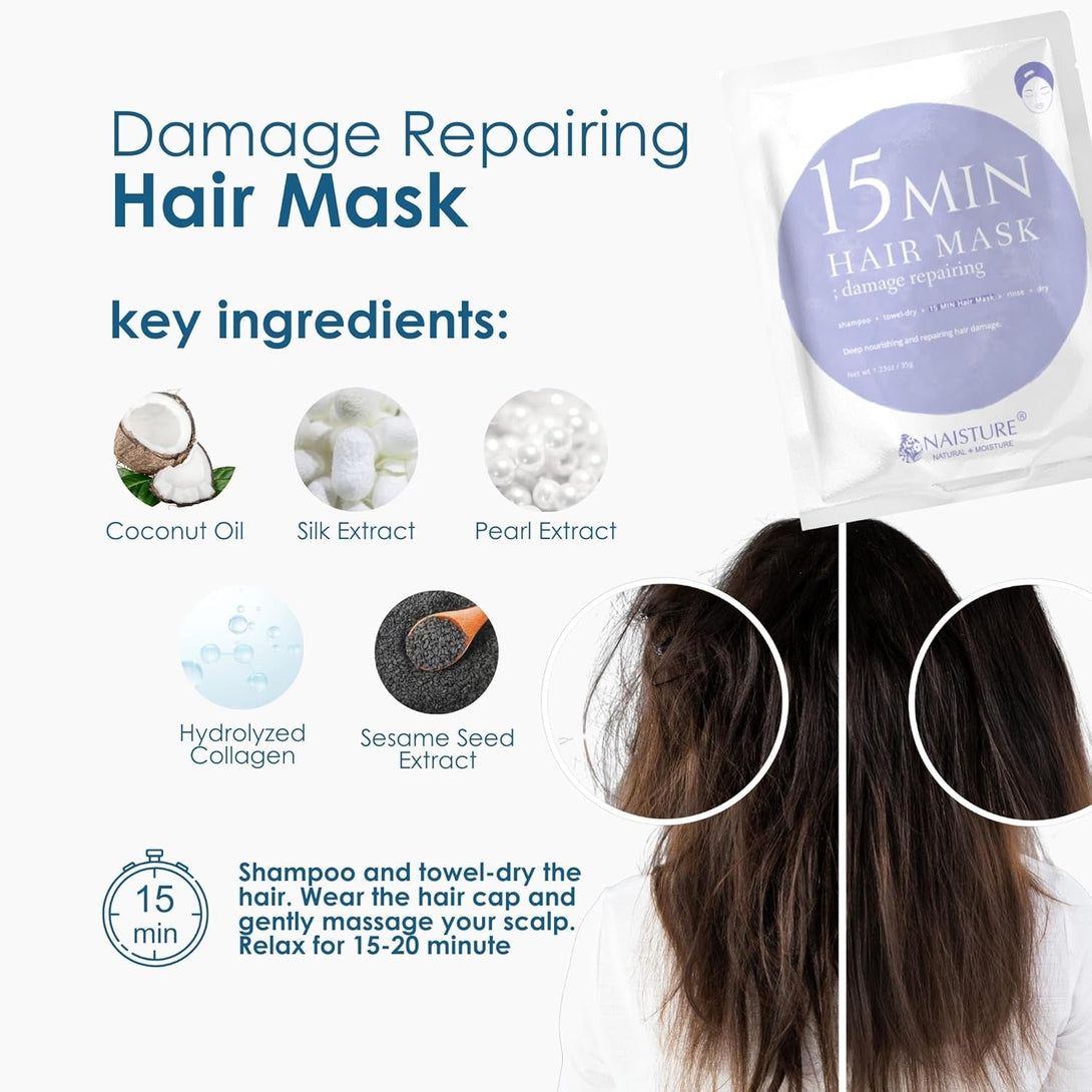 15 Min Groom Me Kit by Naisture – Korean at Home Spa Kit for Men with Hair Mask, Collagen Mask, Tea Tree Face Mask, Hyaluronic Acid Mask, and Eye Mask