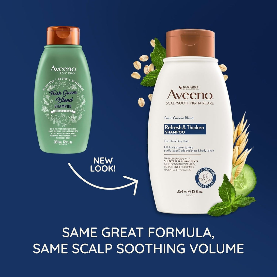 Aveeno Fresh Greens Blend Natural Volumizing Shampoo, Cucumber, Rosemary, for Fine Hair, 12 Fl Oz