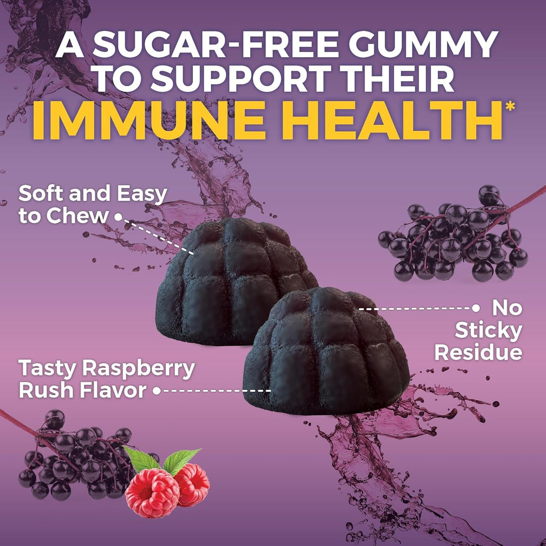 Viva Naturals 8In1 Elderberry Gummies for Kids with Vitamin C, D and Zinc - 60 Sugar Free Kids Immune Support Black Elderberry Gummies - Elderberry Vitamin C and Zinc Immune Support Supplement