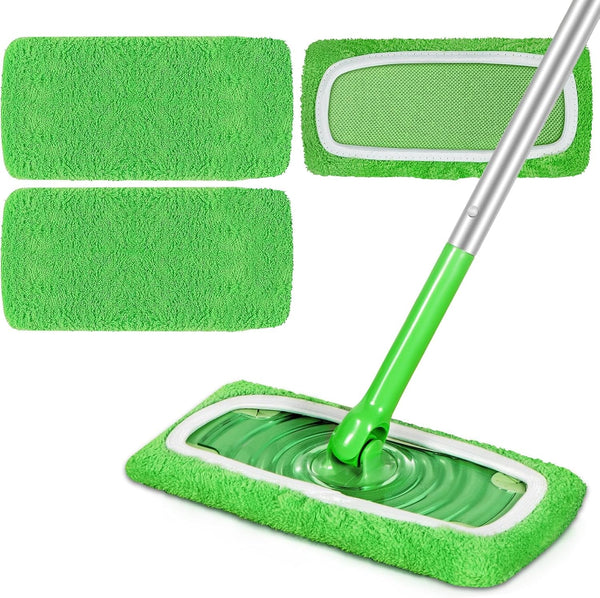 3 Pack Reusable Microfiber Mop Pads Compatible with Swiffer Sweeper Mop, Dry Sweeping Cloths & Wet Mopping Cloths, Washable Mop Pads for Hardwood Floor Cleaning (Mop Is Not Included)