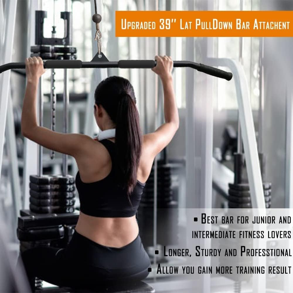 39.4'' Lat Pull down Bar with Swivel, Non-Slip Lat Pulldown Attachments for Cable Machine LAT Pull down Machine, Lat Pulldown Bar Cable Machine Attachment Cable Attachments for Gym