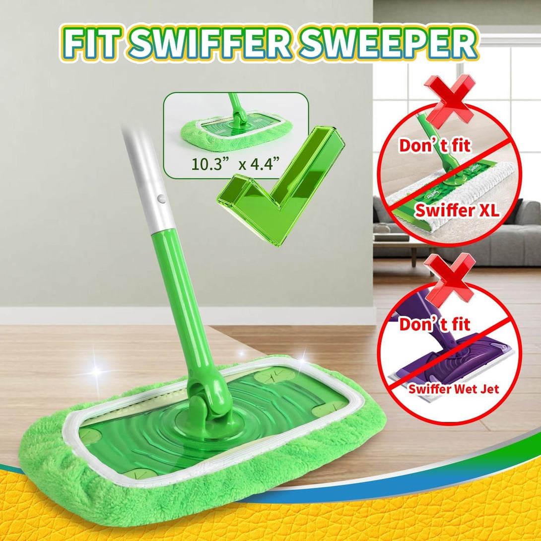 3 Pack Reusable Microfiber Mop Pads Compatible with Swiffer Sweeper Mop, Dry Sweeping Cloths & Wet Mopping Cloths, Washable Mop Pads for Hardwood Floor Cleaning (Mop Is Not Included)