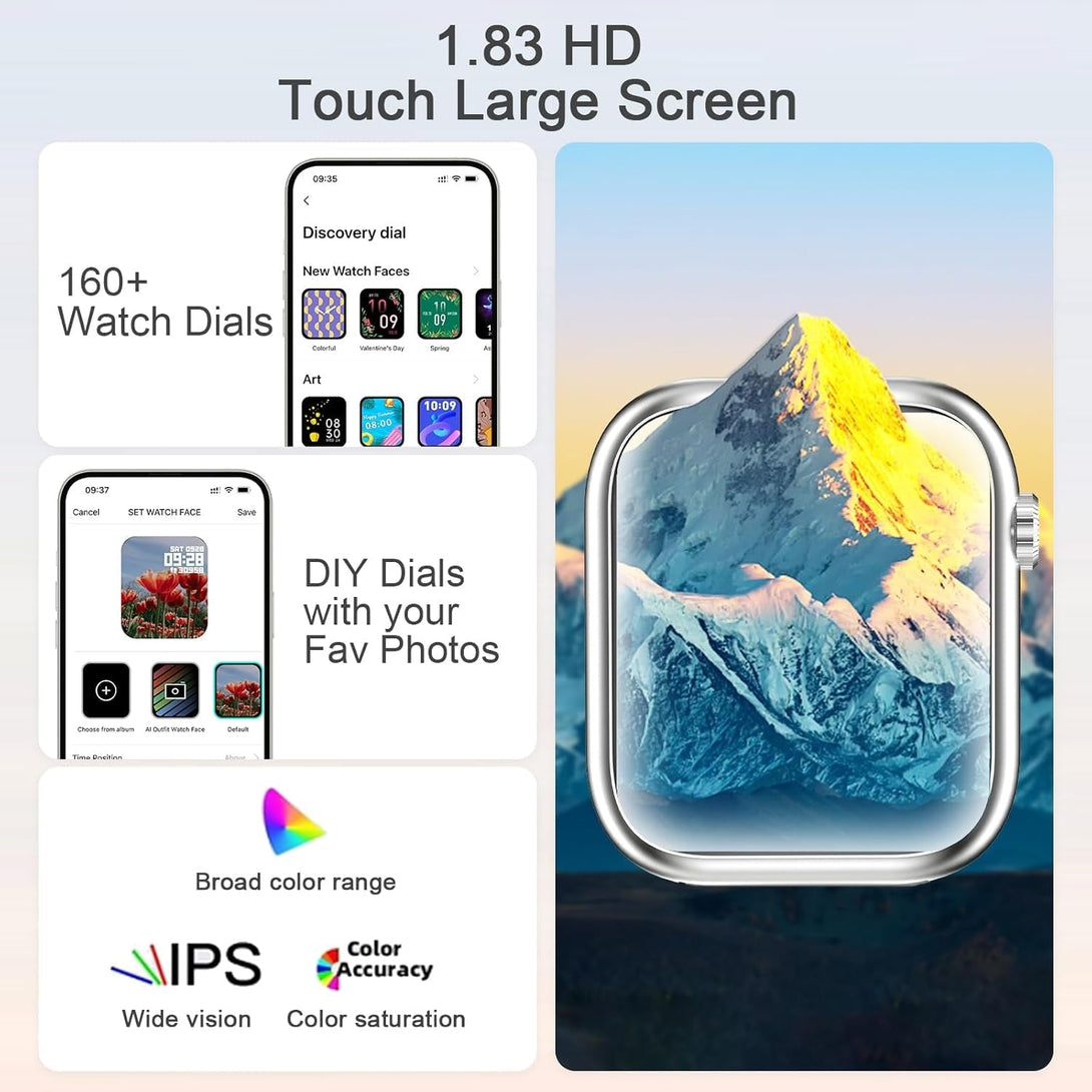 GADIXY Smart Watches for Men Women with Bluetooth Calls,1.83" Fitness Tracker with Spo2/Hr/Sleep/Bp Monitor,110+ Sports Activity Trackers,Ip68 Waterproof Watches for Women for Android Phones Grey