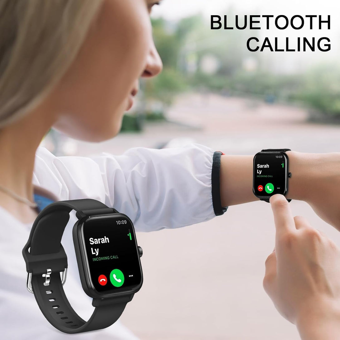 Smart Watch for Men Women，Smartwatch with Bluetooth Call(Answer/Make Call)， 1.85" Touch Screen Fitness Watch Tracker with IP68 Waterproof, 100+Sports Compatible with Android Iphone Ios (Black)