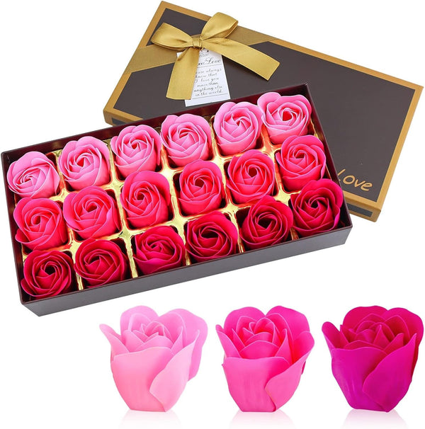 JIALEEY Floral Scented Bath Soap Rose Flower Petals, Plant Essential Oil Rose Soap Set Shaped Petals Gifts Ideas for Her Women Teens Girls Mom Birthdays, 18 PCS Pink