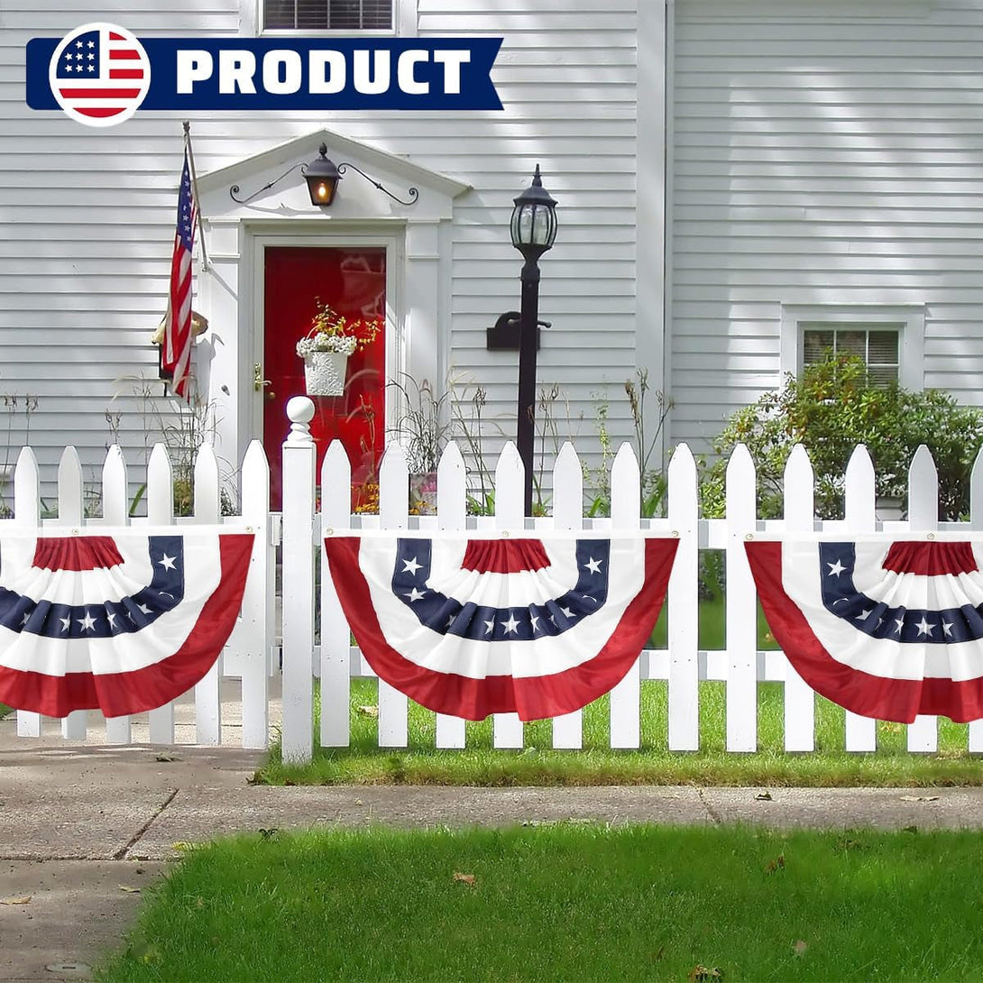 2X4 Ft American Pleated Fan Flag USA Bunting 4Th of July Flags Decor outside Porch Garden Banner Embroidered Patriotic Stars & Sewn Stripes Canvas Header Brass Grommets