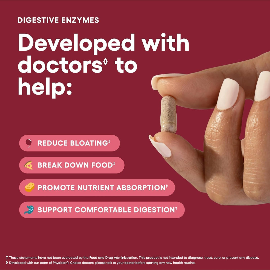 Physician'S CHOICE Digestive Enzymes - Multi Enzymes, Bromelain, Organic Prebiotics & Probiotics for Digestive Health & Gut Health - Bloating & Meal Time Discomfort - Dual Action - All Diets - 30 CT