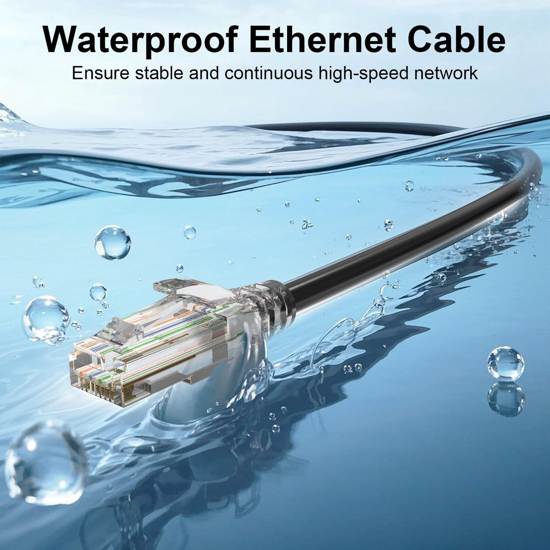 Jadaol Cat6A Ethernet Cable 50 Ft Slim, Outdoor&Indoor 10Gbps 550Mhz, Snagless 28AWG Pure Copper Network Cable for Waterproof&Direct Burial, Flexible LAN Cable for Router, Modem, Switch, Gaming, Black