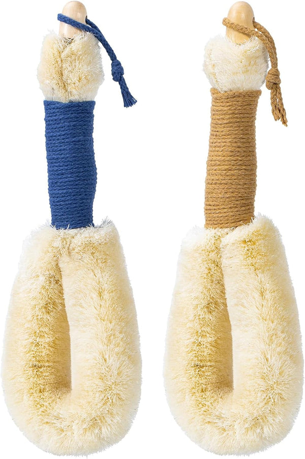 2Pcs Large Dry Brushing Body Brush for Lymphatic Drainage, 14.17" Natural Fibers Sisal Shower Brush for Cleaning Body, Exfoliator Back Scrubber for All Kinds of Skin, Bath, Royal Blue & Khaki