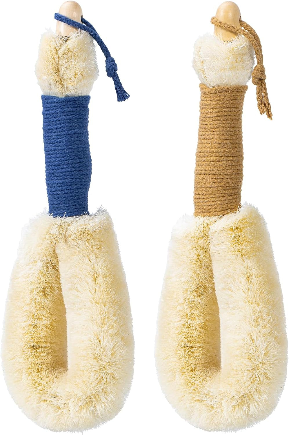 2Pcs Large Dry Brushing Body Brush for Lymphatic Drainage, 14.17" Natural Fibers Sisal Shower Brush for Cleaning Body, Exfoliator Back Scrubber for All Kinds of Skin, Bath, Royal Blue & Khaki