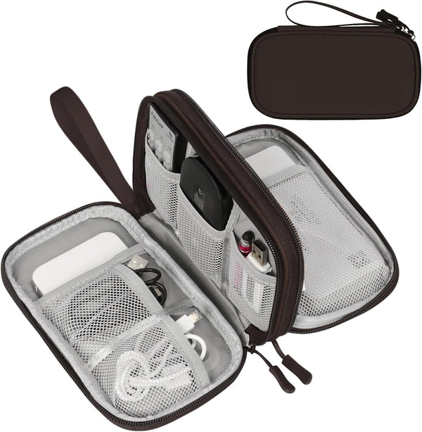 FYY Electronic Organizer, Travel Cable Organizer Bag Pouch Electronic Accessories Carry Case Portable Waterproof Double Layers All-In-One Storage Bag for Cable, Cord, Charger, Phone, Earphone Coffee
