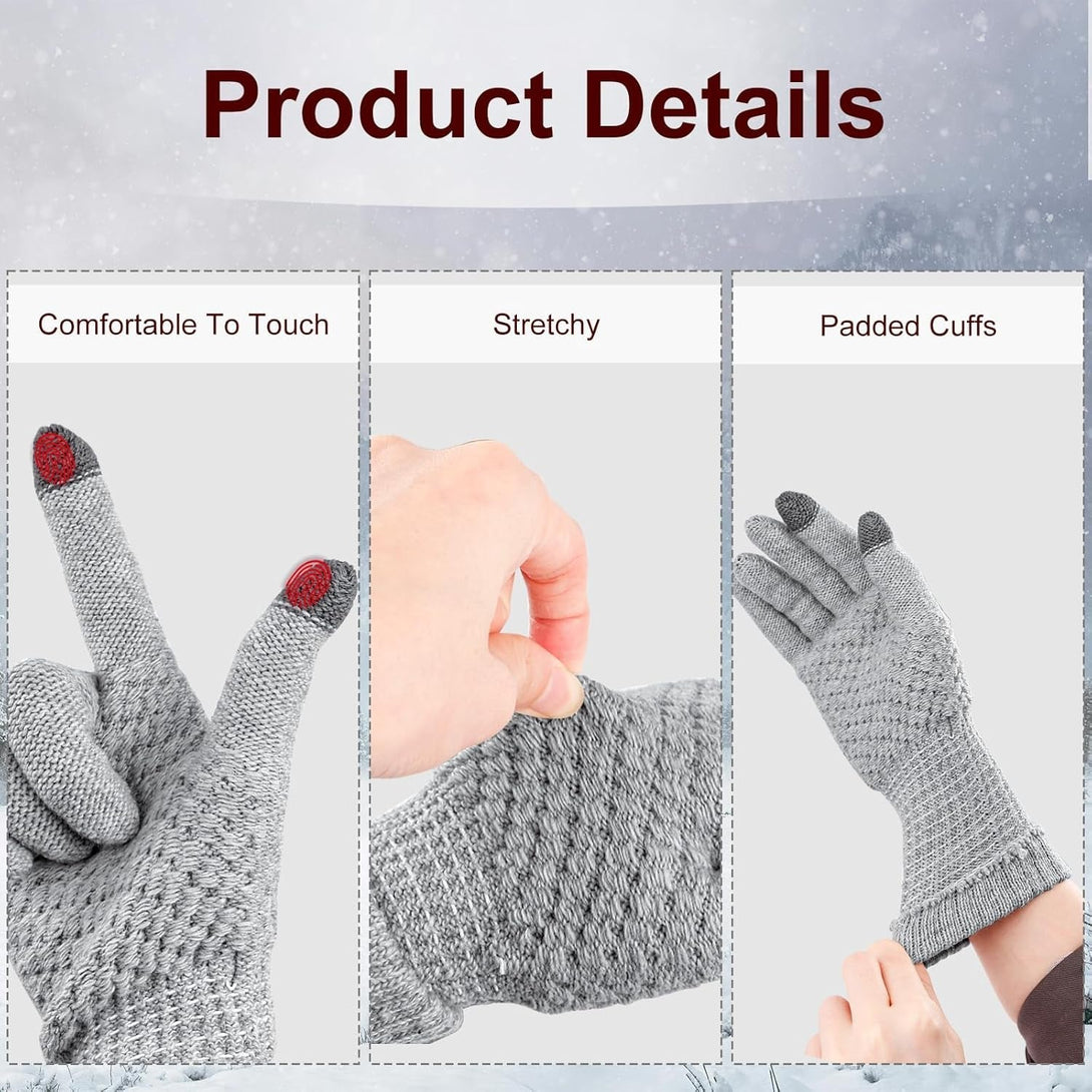 2 Pairs Women'S Gloves for Cold Weather, Winter Touch Screen Gloves Women, Warm Fleece Lined Knit Gloves