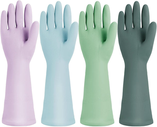 4 Pairs Rubber Kitchen Dishwashing Gloves, Reusable Waterproof Latex Household Cleaning Gloves, Non-Slip and Flexible for Washing Dishes, Kitchen and Bathroom Cleaning