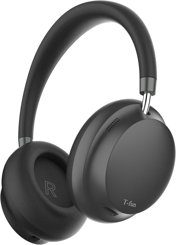 T-Fun NC45 Active Noise Cancelling Headphones, Comfortable Wireless over Ear Headset with Mic, 55H Playtime, Hi-Res Audio, Deep Bass, Low Latency, Bluetooth 5.3 ANC Headphones for Travel Home