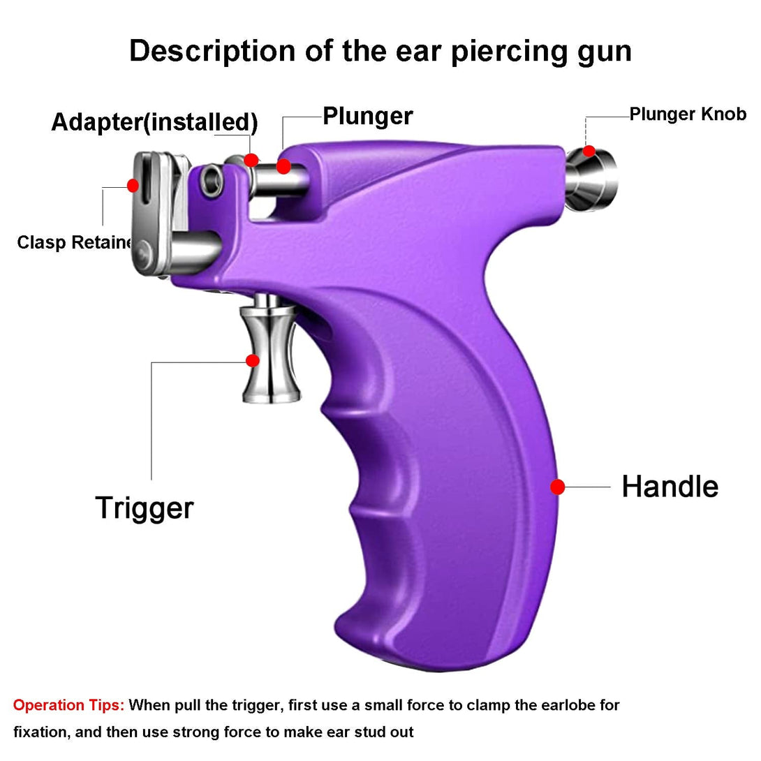Professional Ear Piercing Gun Kit Reusable for Body Nose Lip Piercing with 16 Pairs Hypoallergenic Earrings (6 Pairs Sterling Silver Stud Earrings 18K Yellow Gold Plated+10 Pairs Gun Stud Earrings)