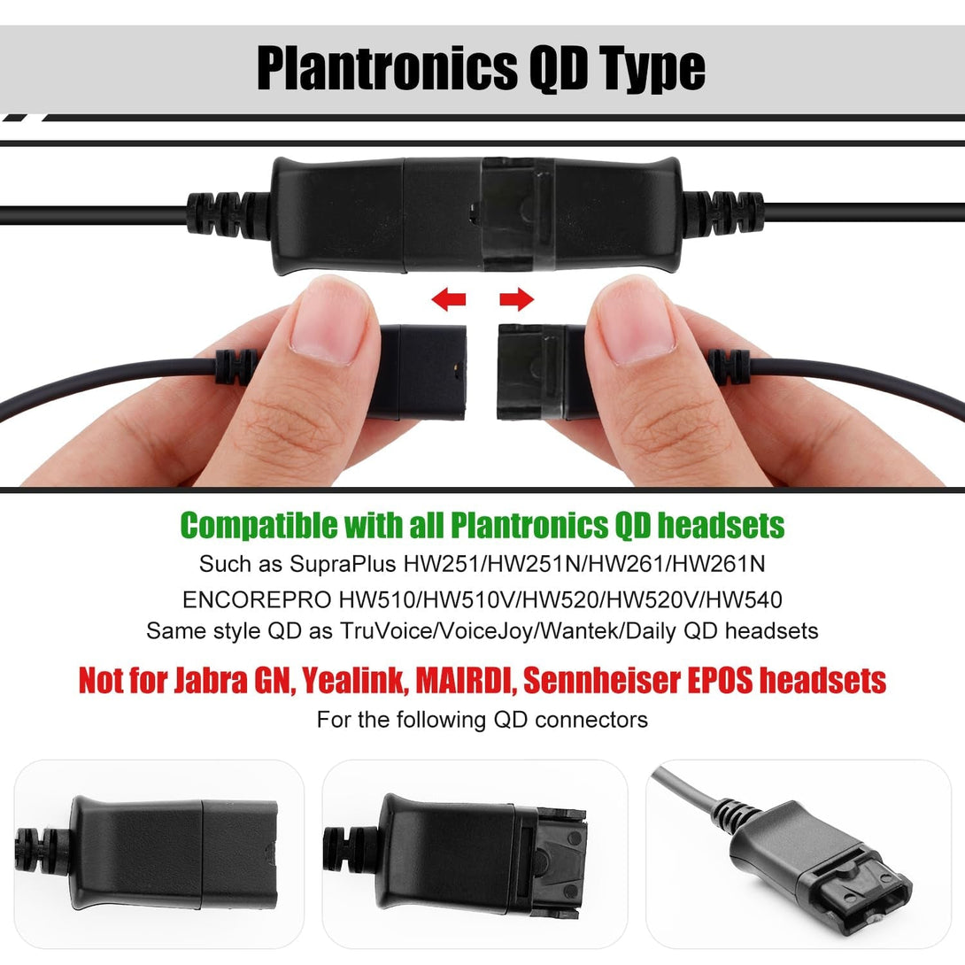 USB Adapter Cable, 49.2 Inch Long QD (Quick Disconnect) to USB Type a Plug USB-A Male Cable for Plantronics QD Headset Computer Laptop PC Soft Phone Mac Windows Linux Skype