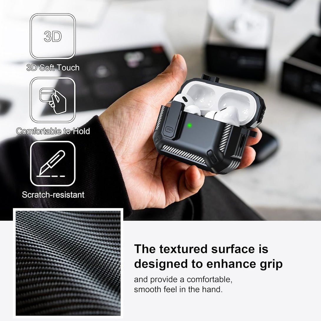 RFUNGUANGO for Airpods Pro 2Nd Gen Protective Case with Cleaning Kit, Military Hard Case with Lock for Airpod Gen 2 Charging Case 2023, 2022, Black