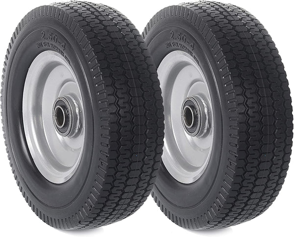 AR-PRO (2-Pack) 8-Inch Solid Wheel Replacement - 2.50-4" Flat Free Tire and Wheel with 5/8 Extra 3/4 Bearings and 2.2" Offset Hub - Compatible with Hand Truck, Generator, Gorilla Carts
