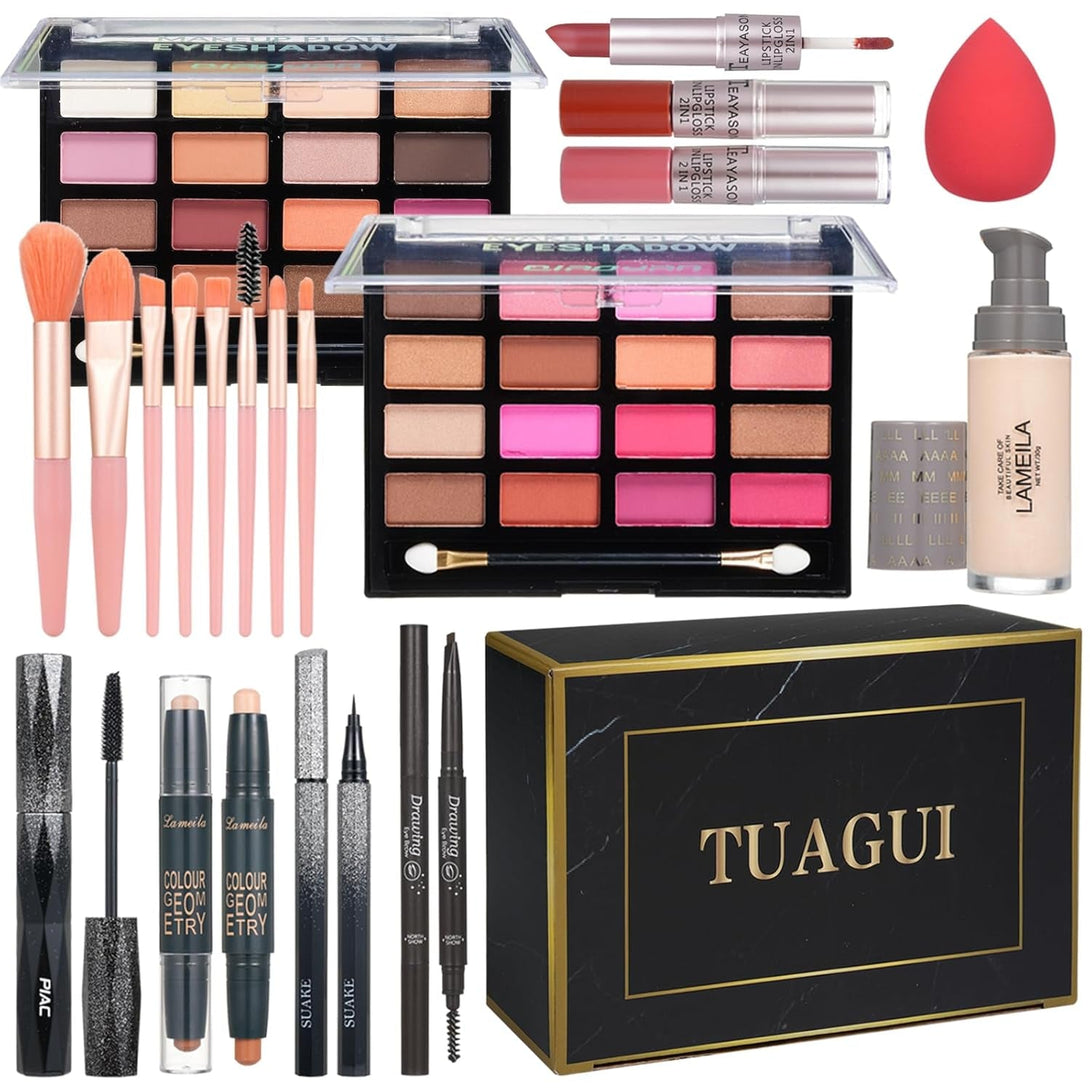 All in One Makeup Kit for Women Full Kit, Includes Eyeshadow,Foundation,Eyeliner,Mascara,Eyebrow Pencil,Contour Stick, Makeup Brush, Makeup Sponge, Make up Gift Set for Women, Teens