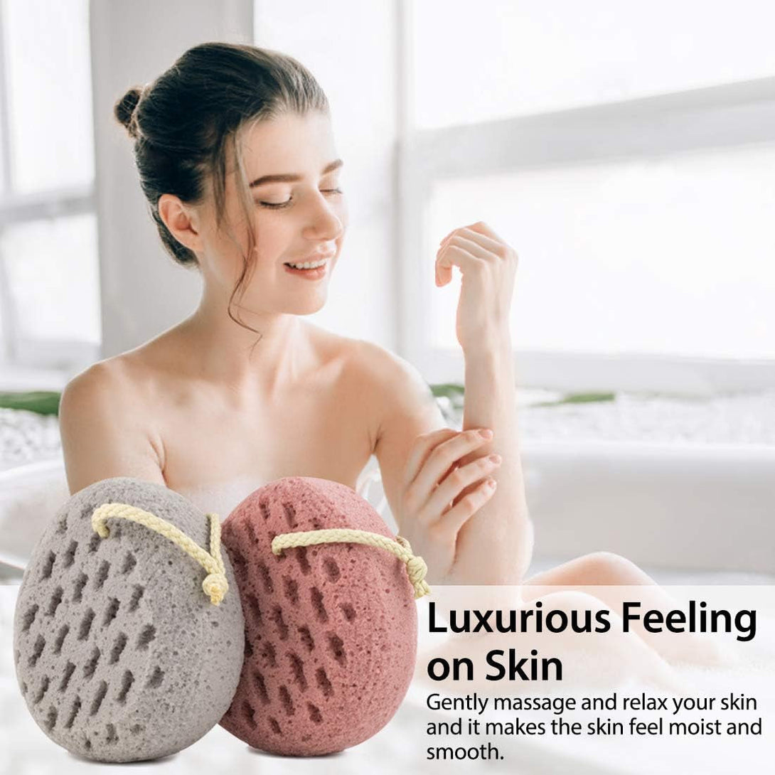 BAIMEI Bath Sponge, Sponge Loofah Body Scrubber, Shower Pouf Cleaning Loofahs Sponge, Shower Use Sponge (Pink Grey)