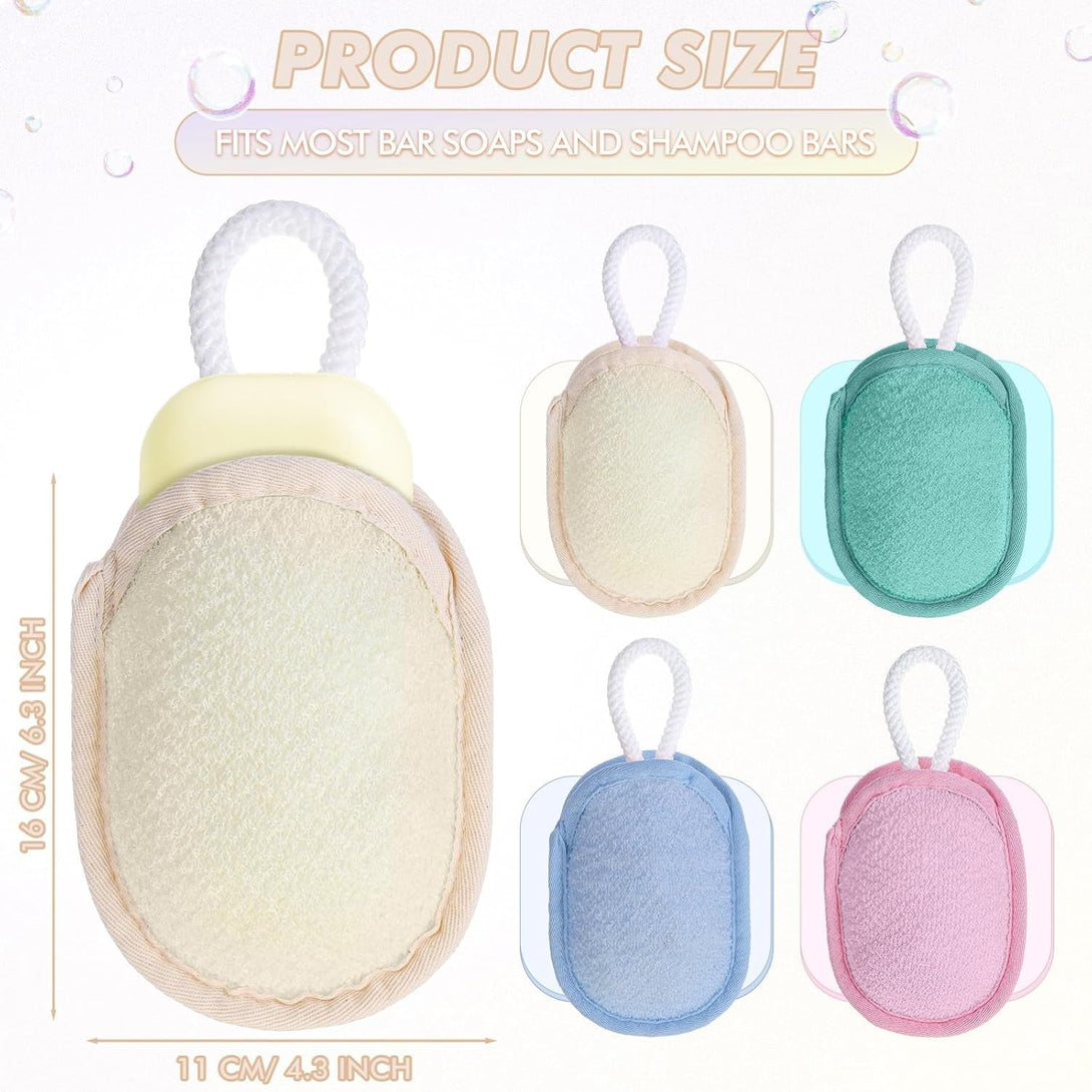 Sunnyray Bath Body Exfoliating Soap Saver, Exfoliator Scrubber Pouch 4 Colors, Bath Loofah Sponge Body Scrubber Shower Sponge Exfoliating Mesh Pouf for Women and Men Bathing Accessories