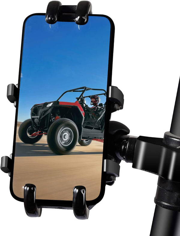 UTV Phone Holder, Aluminum Alloy Heavy Duty Cell Phone Mount for UTV/SXS,360° Adjustable Mounting Bracket Fits 1.75”-2” Roll Cage, 8 Claws Tightly Hold Iphones or 4.7”-7.1" Devices