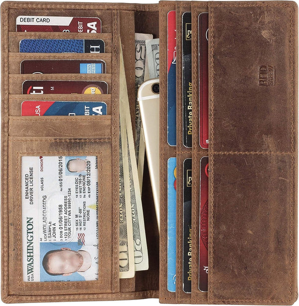 Mou Meraki RFID Blocking Mens Genuine Leather Bifold Long Wallet