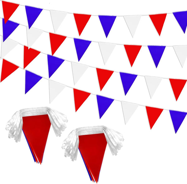 100 Feet Red Blue White Pennant Banner Flags String Triangle Bunting Flag for 4Th of July Kids Birthday Wedding Outdoor Garden Hanging Festivals Decoration,60 Pcs